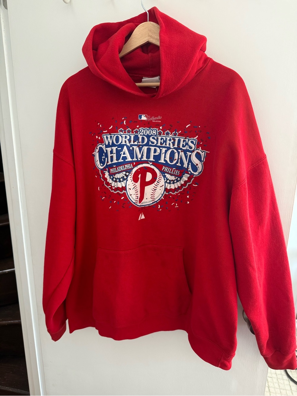 Majestic Red Logo Tag Crewneck Sweatshirt